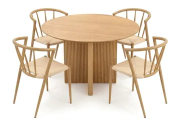 Edda spisegruppe rund 110 cm eik med 4 Winston spisestoler - Eik - Møbler - Bord - Spisegruppe