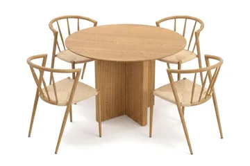 Edda spisegruppe rund 110 cm eik med 4 Winston spisestoler - Eik - Møbler - Bord - Spisegruppe