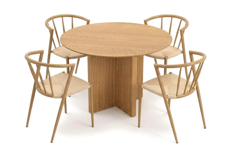 Edda spisegruppe rund 110 cm eik med 4 Winston spisestoler - Eik - Møbler - Bord - Spisegruppe