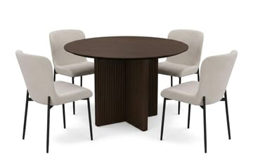 Edda Spisegruppe Rund 110 cm Røkt Eik med 4 Elsie Spisestoler - Røkt Eik/Beige - Møbler - Bord - Spisegruppe