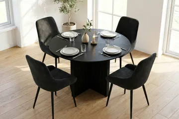 Edda spisegruppe rund 110 cm svart med 4 Alsarp spisestoler - Svart - Møbler - Bord - Spisegruppe
