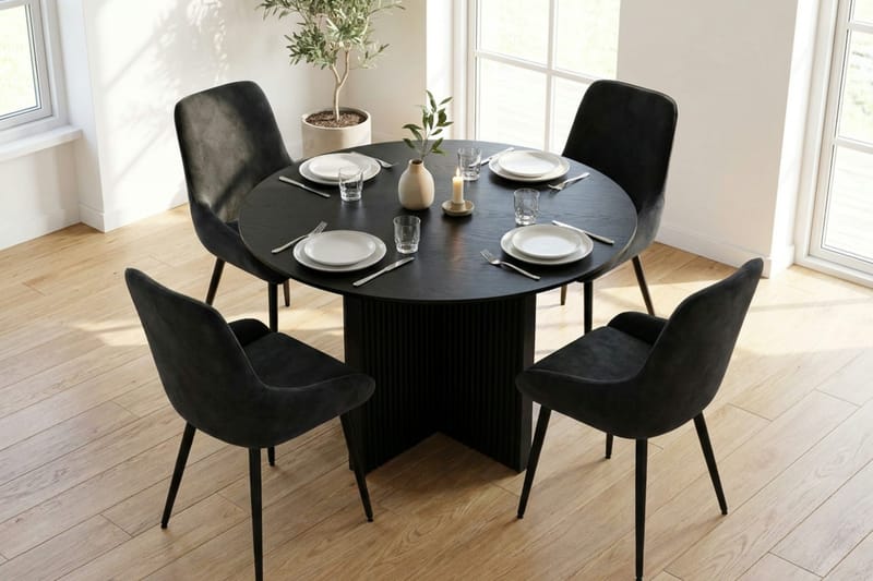 Edda spisegruppe rund 110 cm svart med 4 Alsarp spisestoler - Svart - Møbler - Bord - Spisegruppe