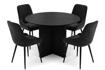 Edda spisegruppe rund 110 cm svart med 4 Alsarp spisestoler - Svart - Møbler - Bord - Spisegruppe