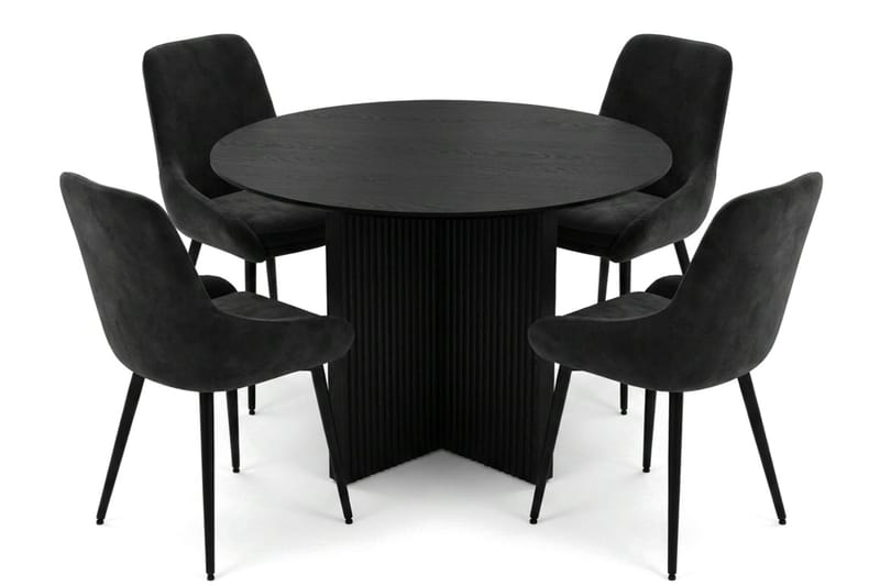 Edda spisegruppe rund 110 cm svart med 4 Alsarp spisestoler - Svart - Møbler - Bord - Spisegruppe