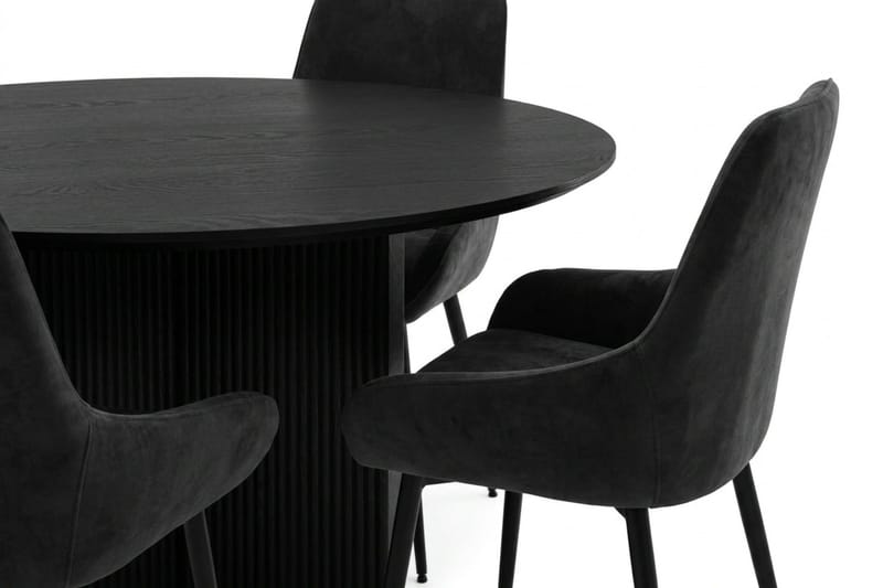 Edda spisegruppe rund 110 cm svart med 4 Alsarp spisestoler - Svart - Møbler - Bord - Spisegruppe