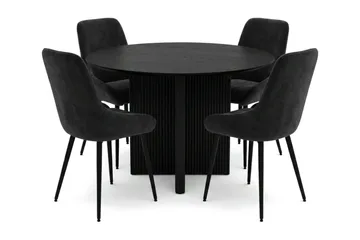 Edda spisegruppe rund 110 cm svart med 4 Alsarp spisestoler - Svart - Møbler - Bord - Spisegruppe