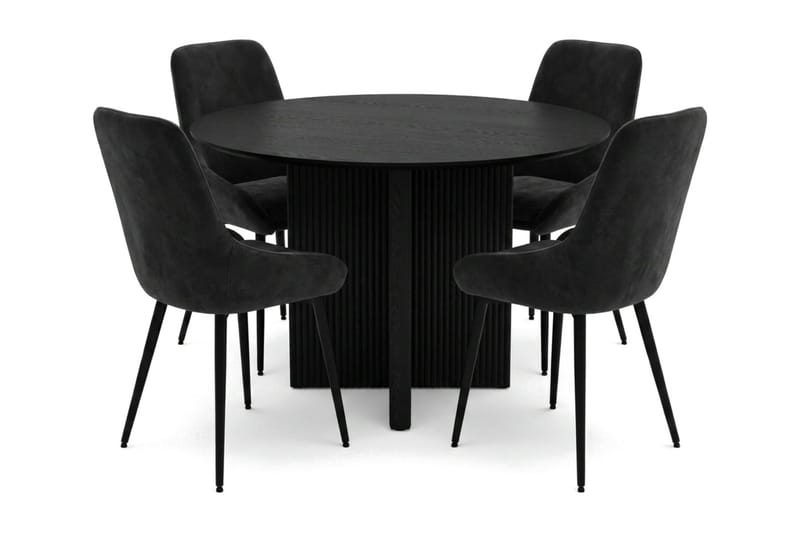 Edda spisegruppe rund 110 cm svart med 4 Alsarp spisestoler, Svart