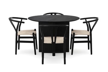 Edda spisegruppe rund 110 cm svart med 4 Dastoori spisestoler - Svartbeiset eik - Møbler - Bord - Spisegruppe