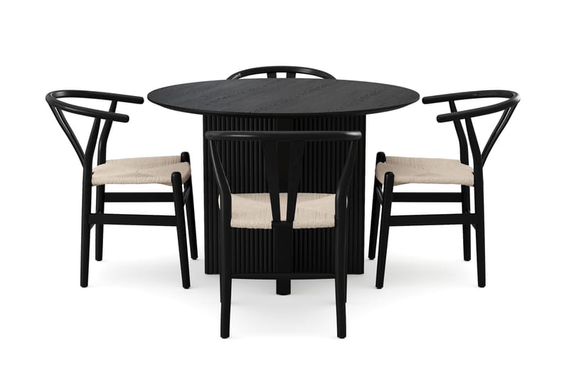Edda spisegruppe rund 110 cm svart med 4 Dastoori spisestoler - Svartbeiset eik - Møbler - Bord - Spisegruppe