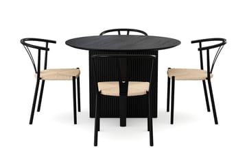 Edda spisegruppe rund 110 cm svart med 4 Elysia spisestoler - Svartbeiset eik - Møbler - Bord - Spisegruppe