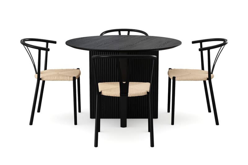 Edda spisegruppe rund 110 cm svart med 4 Elysia spisestoler - Svartbeiset eik - Møbler - Bord - Spisegruppe