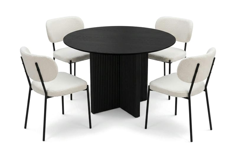 Edda spisegruppe rund 110 cm svart med 4 Gemmiano spisestoler - Svart - Møbler - Bord - Spisegruppe