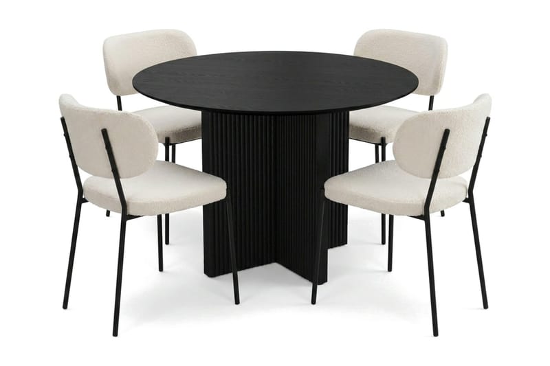 Edda spisegruppe rund 110 cm svart med 4 Gemmiano spisestoler, Svart