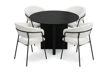 Edda spisegruppe rund 110 cm svart med 4 Karol spisestoler - Svart - Møbler - Bord - Spisegruppe