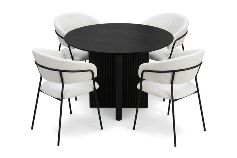 Edda spisegruppe rund 110 cm svart med 4 Karol spisestoler - Svart - Møbler - Bord - Spisegruppe
