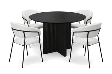Edda spisegruppe rund 110 cm svart med 4 Karol spisestoler - Svart - Møbler - Bord - Spisegruppe