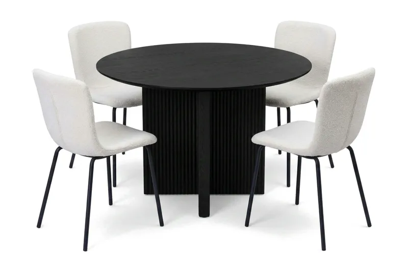 Edda spisegruppe rund 110 cm svart med 4 Katy spisestoler, Svart