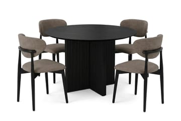 Edda spisegruppe rund 110 cm svart med 4 Molly spisestoler - Svart - Møbler - Bord - Spisegruppe