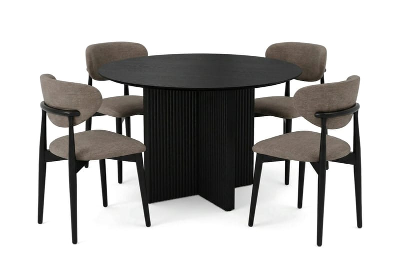 Edda spisegruppe rund 110 cm svart med 4 Molly spisestoler - Svart - Møbler - Bord - Spisegruppe
