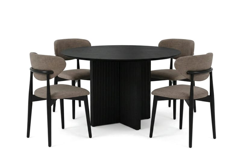 Edda spisegruppe rund 110 cm svart med 4 Molly spisestoler, Svart