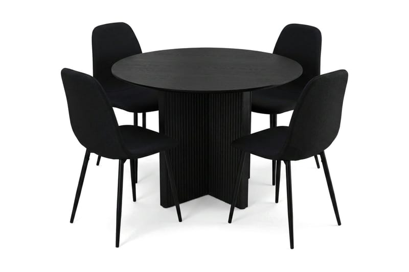Edda spisegruppe rund 110 cm Svart med 4 Nibe spisestoler, Svart