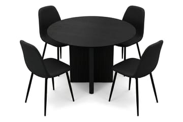 Edda spisegruppe rund 110 cm Svart med 4 Nibe spisestoler - Svart - Møbler - Bord - Spisegruppe
