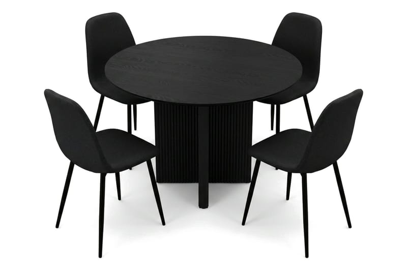 Edda spisegruppe rund 110 cm Svart med 4 Nibe spisestoler - Svart - Møbler - Bord - Spisegruppe