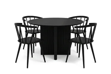Edda spisegruppe rund 110 cm svart med 4 Tyrö spisestoler - Svart - Møbler - Bord - Spisegruppe