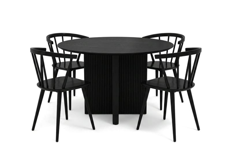 Edda spisegruppe rund 110 cm svart med 4 Tyrö spisestoler - Svart - Møbler - Bord - Spisegruppe