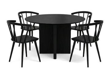 Edda spisegruppe rund 110 cm svart med 4 Tyrö spisestoler - Svart - Møbler - Bord - Spisegruppe