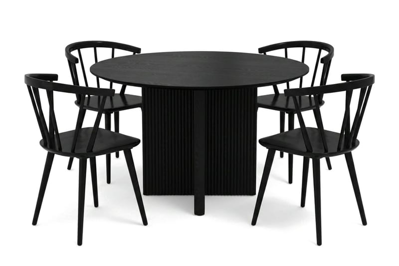 Edda spisegruppe rund 110 cm svart med 4 Tyrö spisestoler, Svart