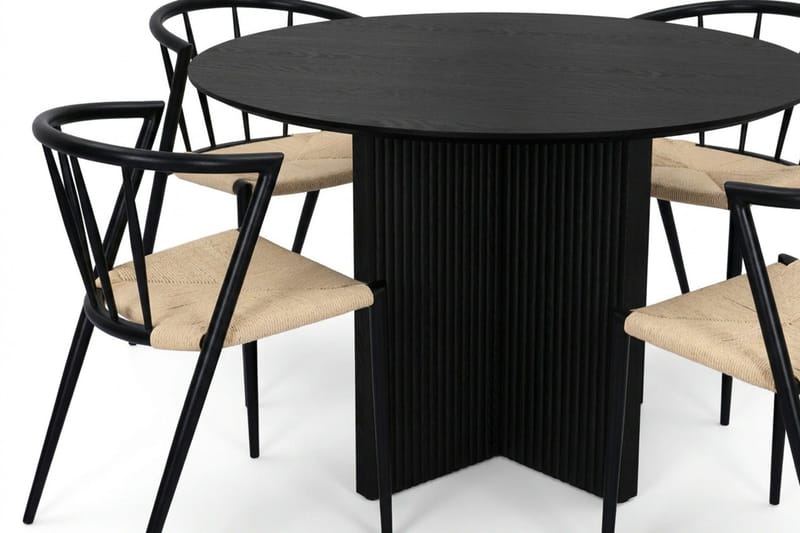 Edda spisegruppe rund 110 cm svart med 4 Winston spisestoler - Svart - Møbler - Bord - Spisegruppe
