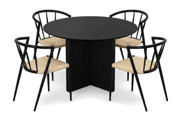 Edda spisegruppe rund 110 cm svart med 4 Winston spisestoler - Svart - Møbler - Bord - Spisegruppe