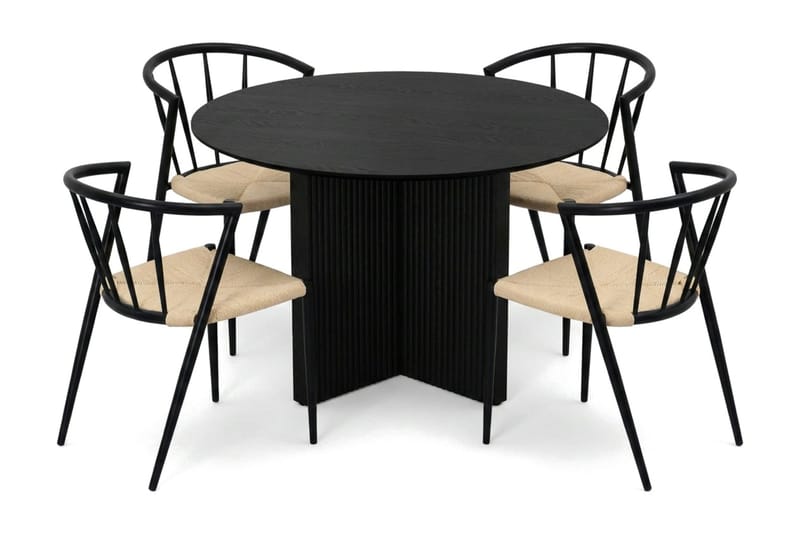 Edda spisegruppe rund 110 cm svart med 4 Winston spisestoler - Svart - Møbler - Bord - Spisegruppe