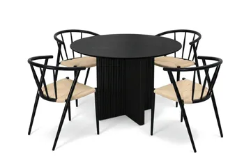 Edda spisegruppe rund 110 cm svart med 4 Winston spisestoler - Svart - Møbler - Bord - Spisegruppe