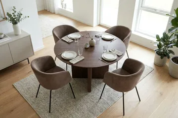 Edda spisegruppe rund 110 cm valnøtt med 4 Berit spisestoler - Valnøtt - Møbler - Bord - Spisegruppe