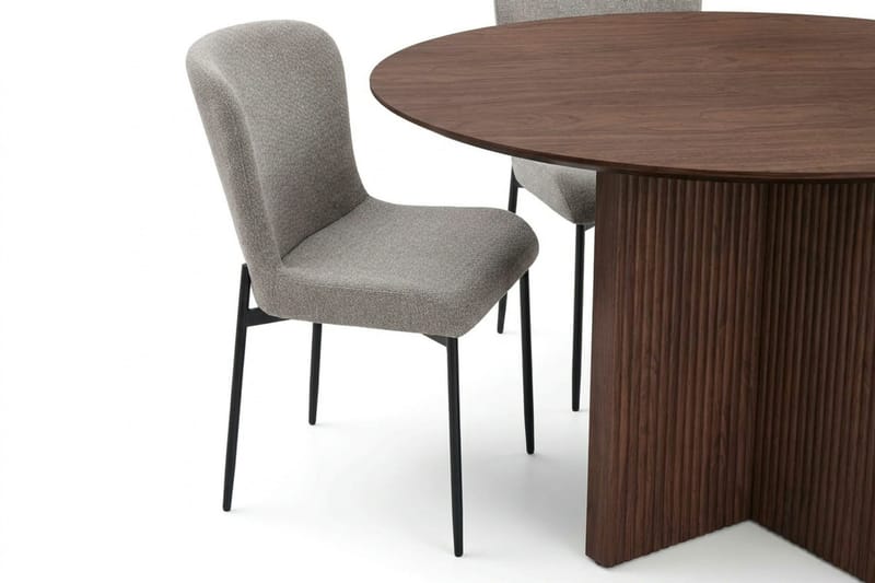Edda spisegruppe rund 110 cm valnøtt med 4 Elsie spisestoler - Valnøtt/lysegrå - Møbler - Bord - Spisegruppe