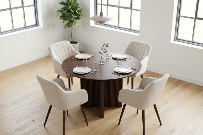 Edda spisegruppe rund 110 cm valnøtt med 4 Filippa spisestoler - Valnøtt - Møbler - Bord - Spisegruppe
