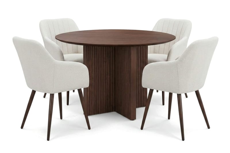 Edda spisegruppe rund 110 cm valnøtt med 4 Filippa spisestoler - Valnøtt - Møbler - Bord - Spisegruppe