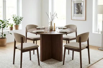 Edda spisegruppe rund 110 cm valnøtt med 4 Nala spisestoler - Valnøtt - Møbler - Bord - Spisegruppe