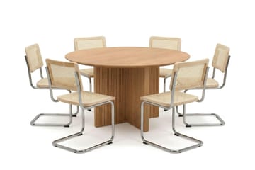 Edda spisegruppe rund 130 cm eik med 6 Build spisestoler - Eik - Møbler - Bord - Spisegruppe