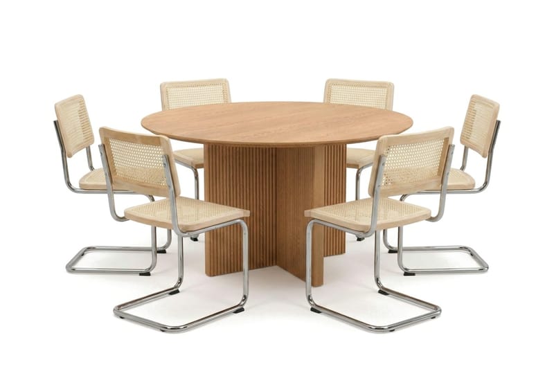 Edda spisegruppe rund 130 cm eik med 6 Build spisestoler - Eik - Møbler - Bord - Spisegruppe