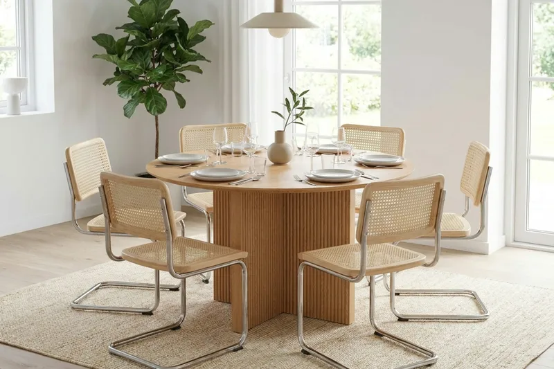 Edda spisegruppe rund 130 cm eik med 6 Build spisestoler - Eik - Møbler - Bord - Spisegruppe