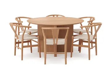 Edda spisegruppe rund 130 cm eik med 6 Dastoori spisestoler - Eik - Møbler - Bord - Spisegruppe