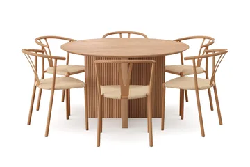 Edda Spisegruppe rund 130 cm Eik med 6 Elysia Spisestoler - Eik - Møbler - Bord - Spisegruppe