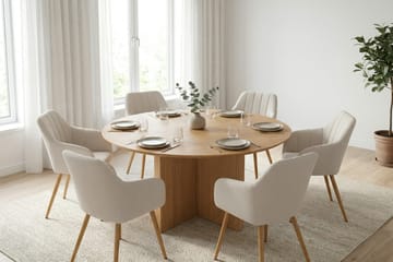 Edda spisegruppe rund 130 cm eik med 6 Filippa spisestoler - Eik - Møbler - Bord - Spisegruppe