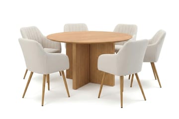 Edda spisegruppe rund 130 cm eik med 6 Filippa spisestoler - Eik - Møbler - Bord - Spisegruppe