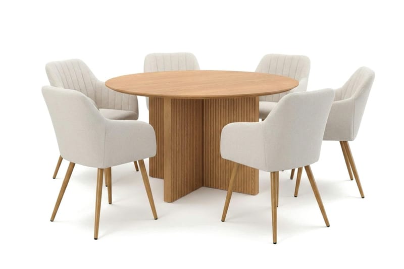 Edda spisegruppe rund 130 cm eik med 6 Filippa spisestoler - Eik - Møbler - Bord - Spisegruppe