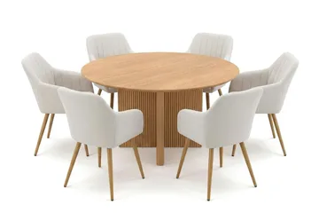 Edda spisegruppe rund 130 cm eik med 6 Filippa spisestoler - Eik - Møbler - Bord - Spisegruppe