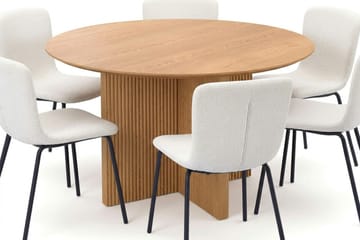 Edda spisegruppe rund 130 cm eik med 6 Katy spisestoler - Eik - Møbler - Bord - Spisegruppe